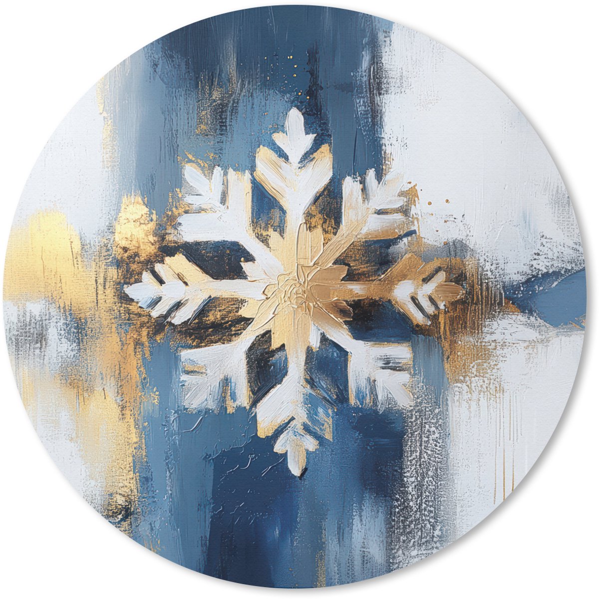 Muismat rond 20x20 cm - Mousepad Abstract - Winter - Sneeuwvlok - Sneeuw - Goud - Ronde muismatten