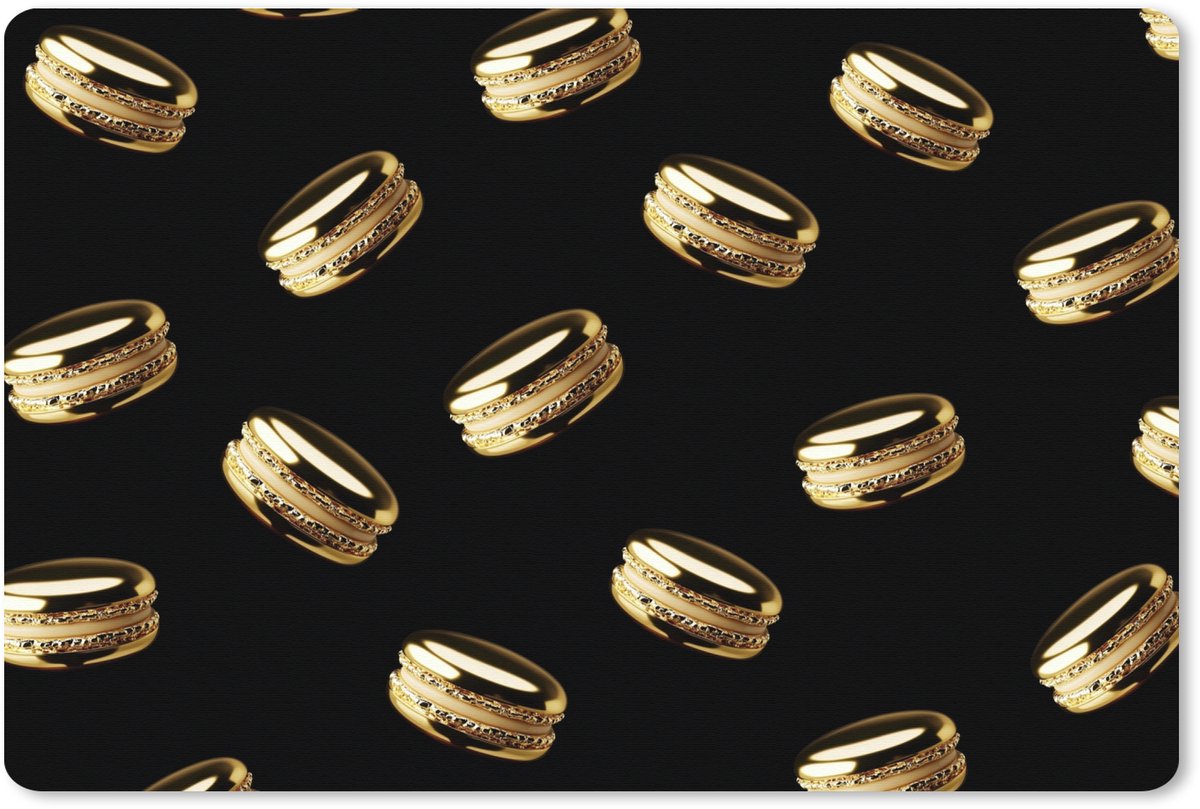 Muismat XXL 90x60 cm - Bureau onderlegger - Bureau mat Macarons - Patroon - Goud - Zwart - Bureaumat - Gaming mousepad xl - Bureaulegger groot - Computer deskmat