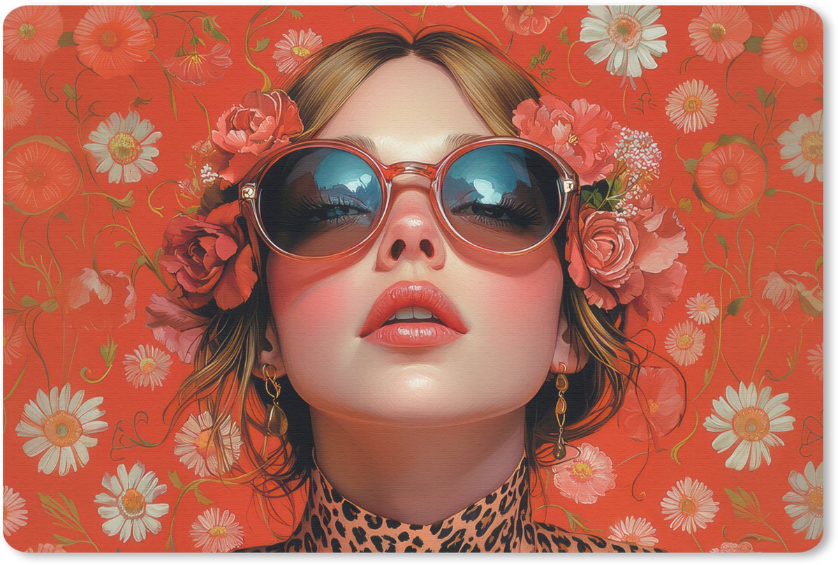 Muismat 27x18 cm - Mousepad Vrouw - Kleurrijk - Dierenprint - Bloemen - Muismatten