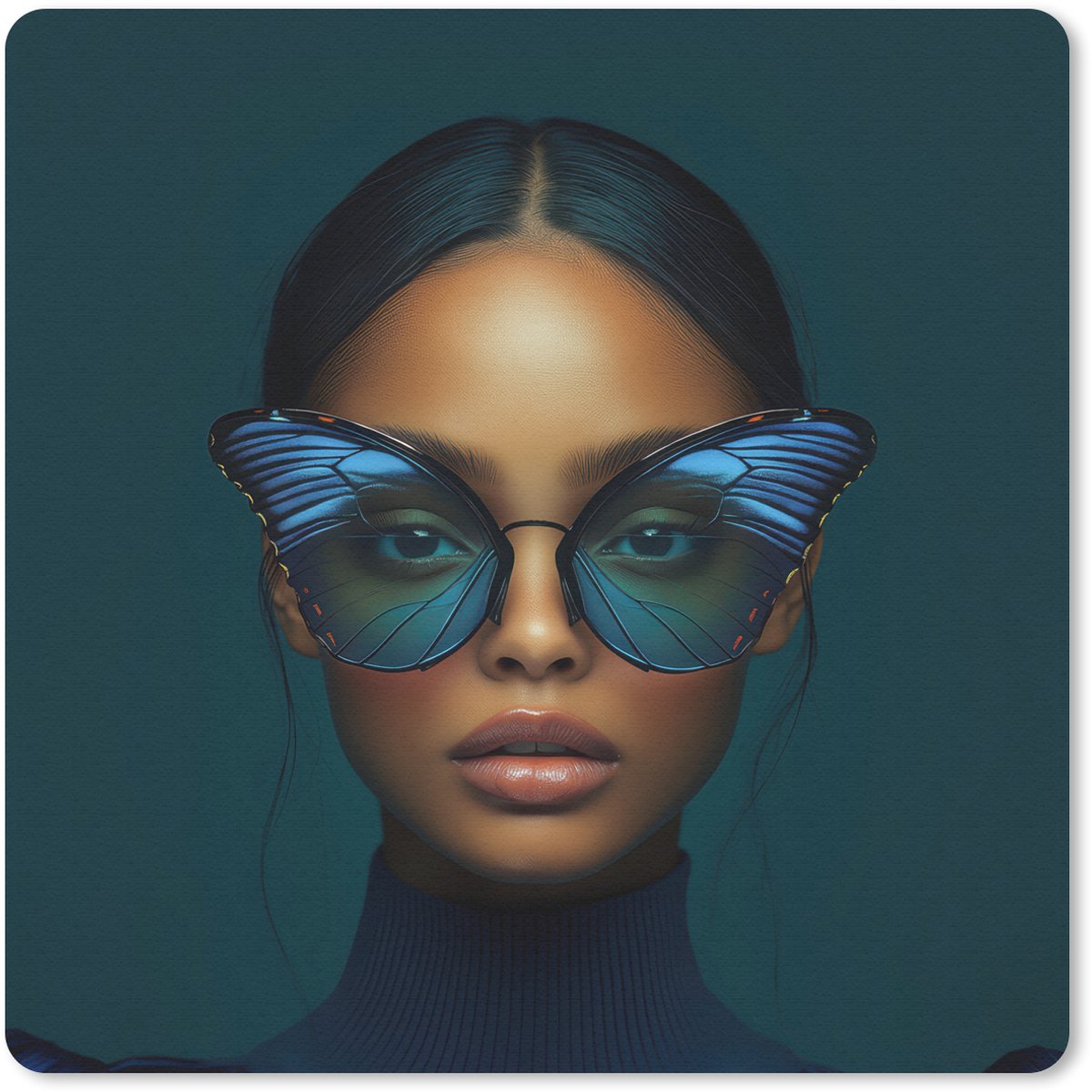 Muismat 30x30 cm - Mousepad Vrouw - Vlinder - Bril - Blauw - Modern - Portret - Muismatten
