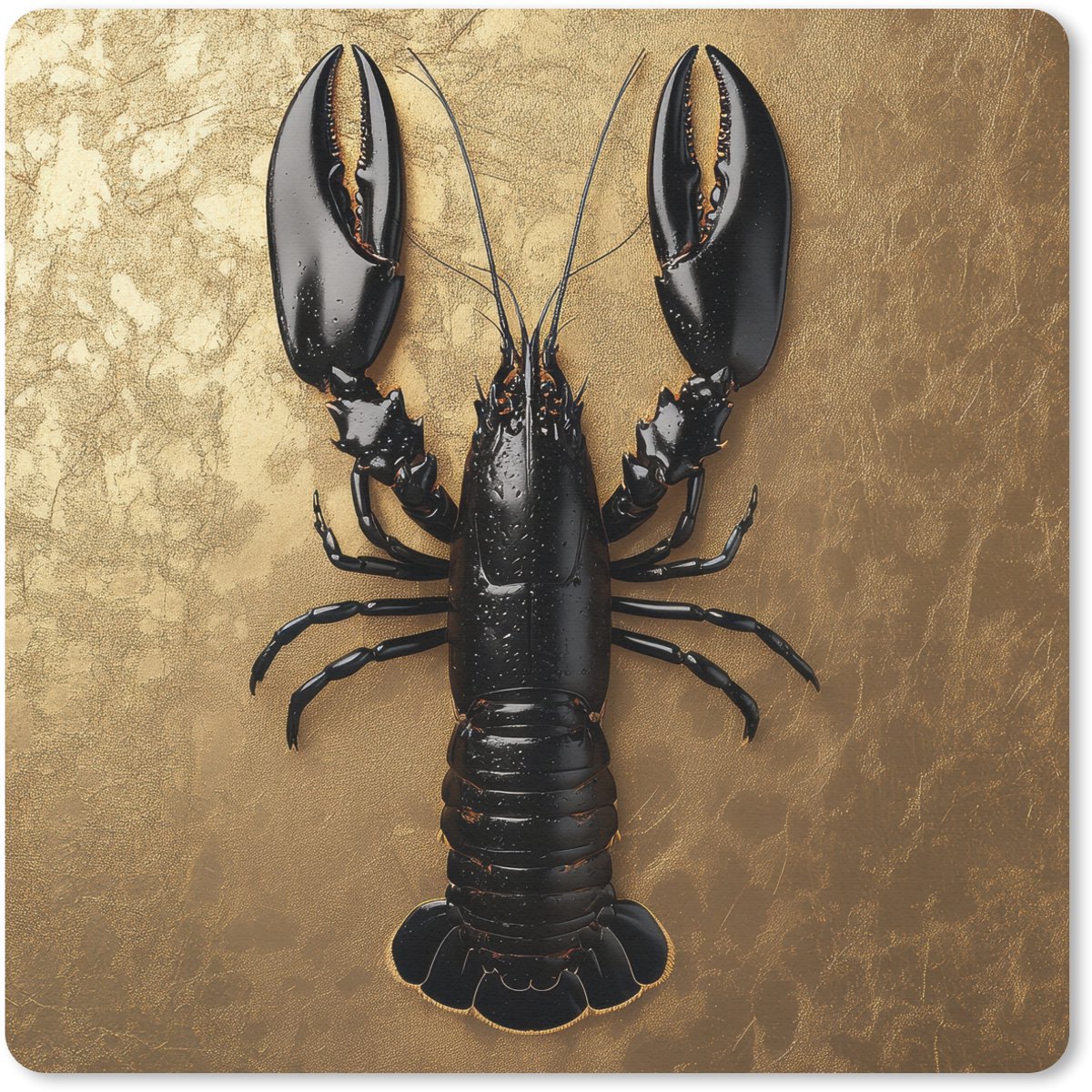 Muismat 30x30 cm - Mousepad Kreeft - Zwart - Goud - Luxe - Muismatten