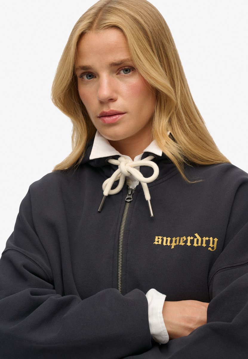 Superdry Old School Tattoo oversized hoodie met rits Dames Hoodies Zwart