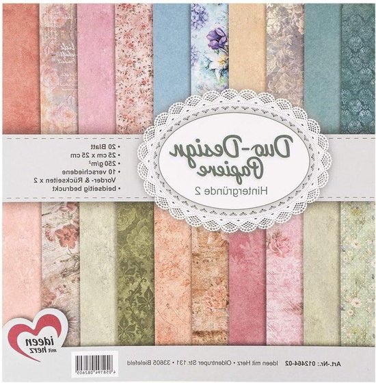 Ideen mit Herz Duo-designpapier, blok met 20 vellen knutselpapier, 25 x 25 cm, 250 g/m², aan beide zijden bedrukt, designpapier, motiefpapier, ideaal voor scrapbooking, knutselen, rozen deluxe 01