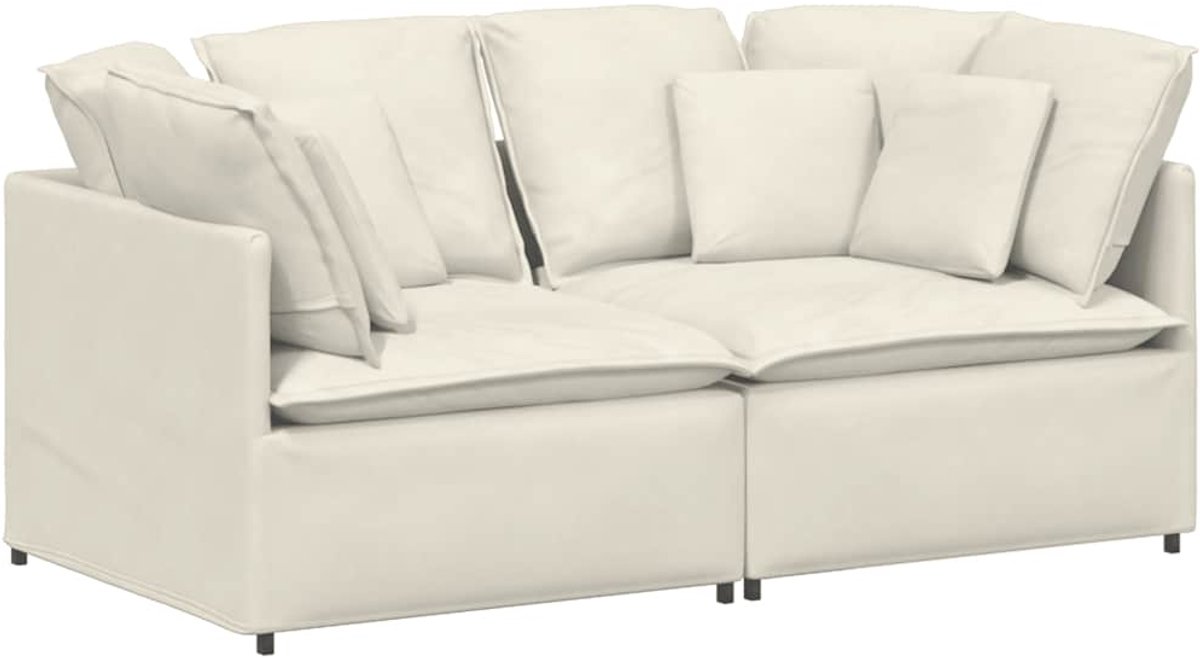 vidaXL Modulaire - bank - met - kussens - fluweel - crèmekleurig