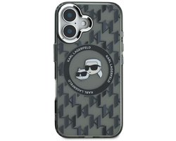 Karl Lagerfeld, Hoesje Geschikt voor Apple iPhone 16 Compatibel MagSafe IML-serie Monogram K en CH Heads, Zwart / Groen