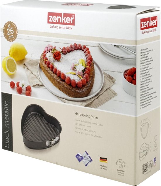 Zenker 7410 Taartvorm, hartvormige taartvorm, hartvormige vorm, bakvorm, scharniervorm, hartvormige bakvorm, hartvormige taartvorm, Staal, 27 x 25 cm