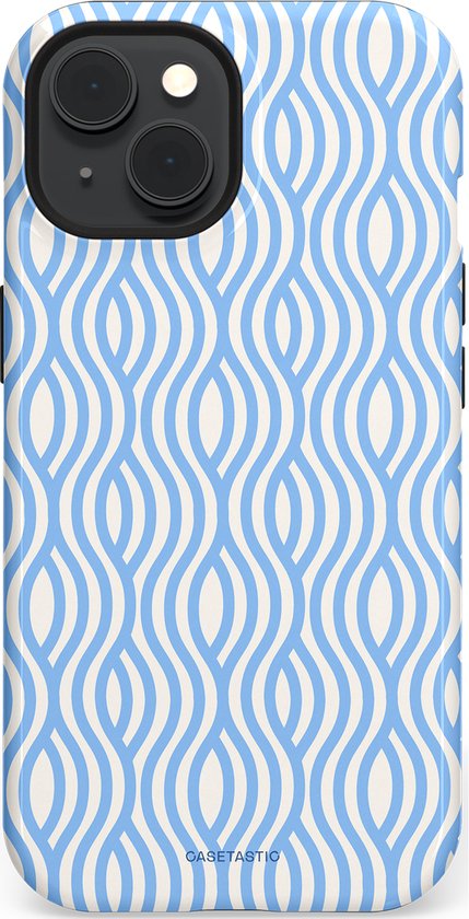 Telefoonhoesje met een blauw en wit golvend patroon. Casetastic logo onderaan.