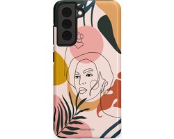 Casetastic hoesje geschikt voor Samsung Galaxy S21 FE 5G - Dubbellaagse bescherming - Elegantie van binnen - Fashion Case - Perzik Wit Donkergrijs Zilver