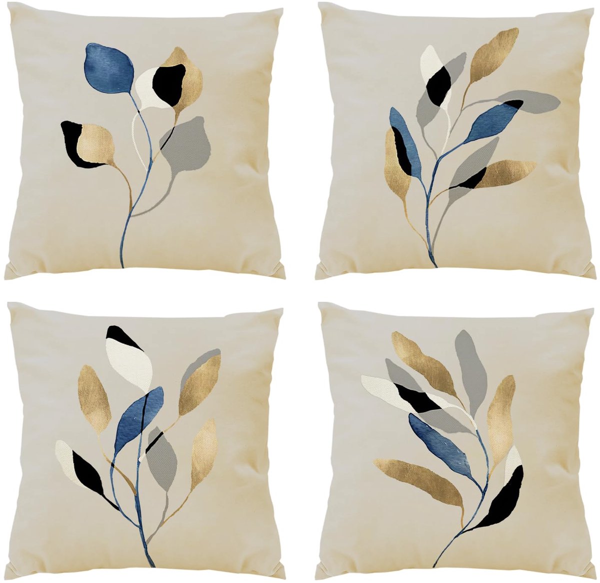 Ibenzoa Set van 4 Stijlvolle Decoratieve Kussenhoezen met Blad- en Plantontwerpen voor Huisdecoratie beige