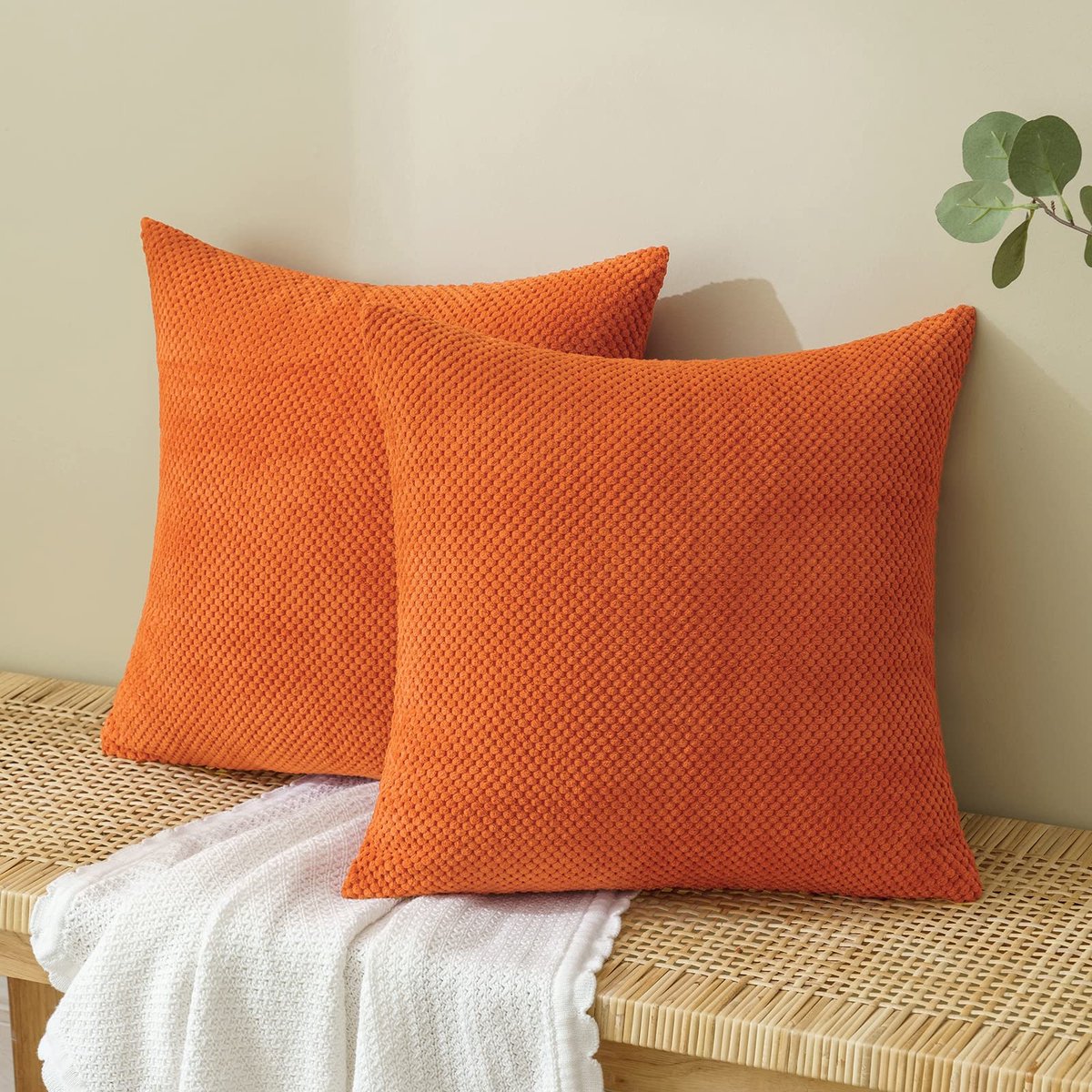Ibenzoa Stijlvolle Corduroy Kussenhoezen Voor Herfstdecoratie - Set Van Twee, 40x40 cm, Warme Oranje Tint