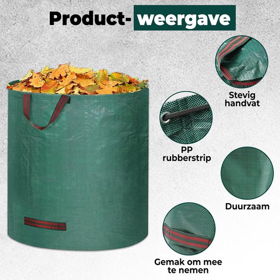 Sac à déchets de jardin Muntel® - 272 litres - Durable - Réutilisable - Indéchirable - Plastique - Ø 67 cm x 70 cm de haut - Vert - 3 pièces