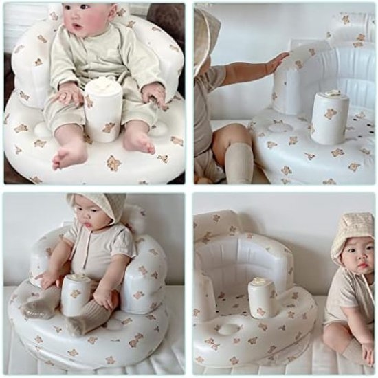 Opblaasbare babystoel met ingebouwde luchtpomp - Zachte ondersteuning voor baby's vanaf 3 maanden - Draagbaar en veilig - Schattig berenontwerp van Merkloos — afbeelding 5