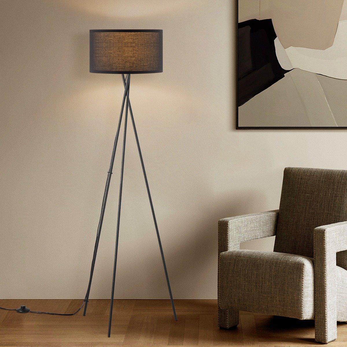 Home Sweet Home - Zwarte Moderne Vloerlamp - 138 cm - met Voetschakelaar - Inclusief LED E27 Lichtbron - voor Woonkamer en Slaapkamer thumbnail 4