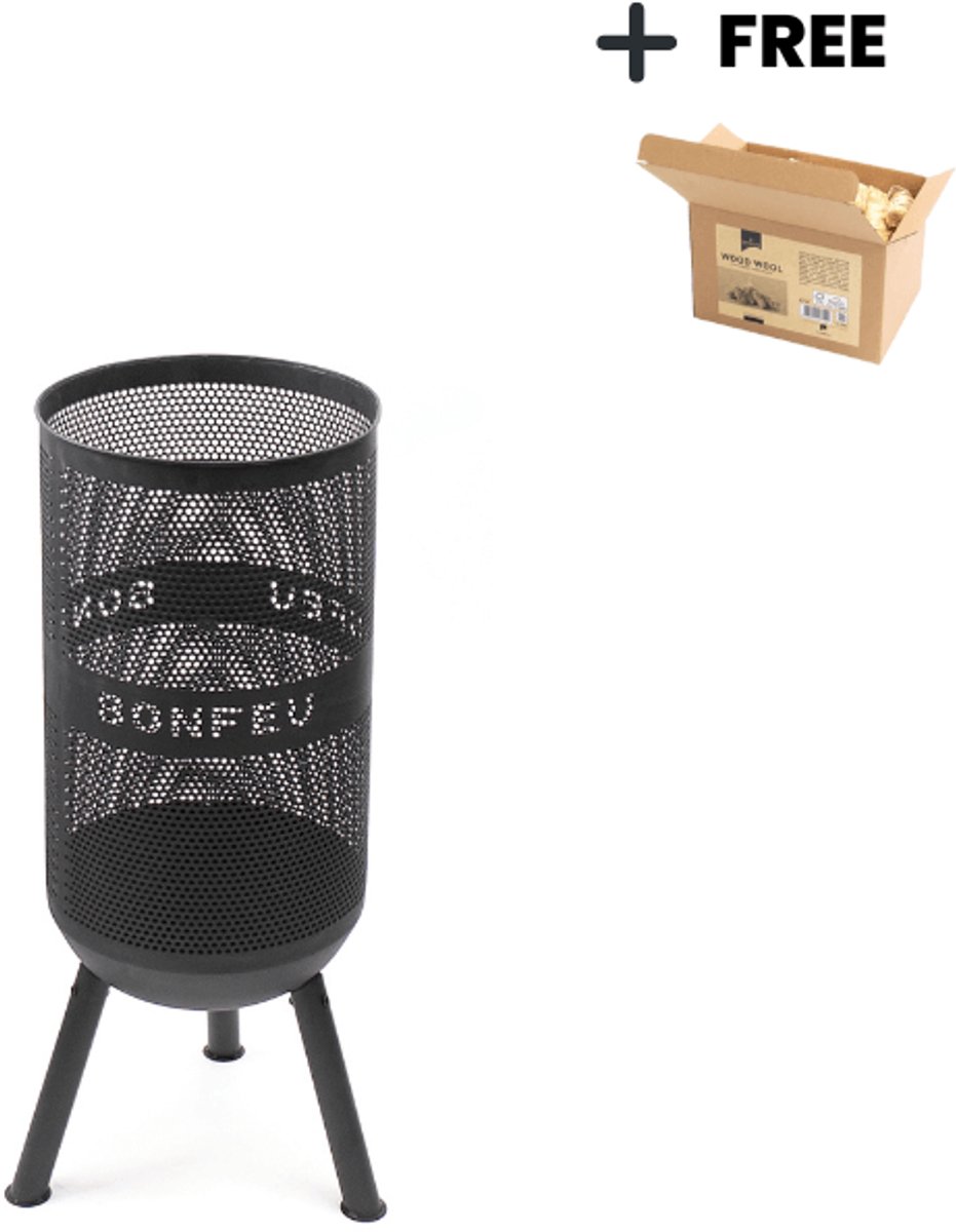 BonFeu BonVes Fire Basket 34 cm - With Grill Grate and Poker - Black