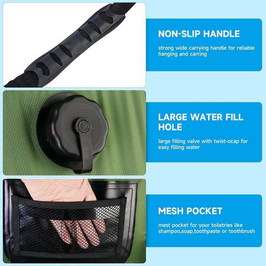 Needventure Solar Douche - Camping Douchezak - Inclusief Thermometer Waterzak Met Douchekop 20l