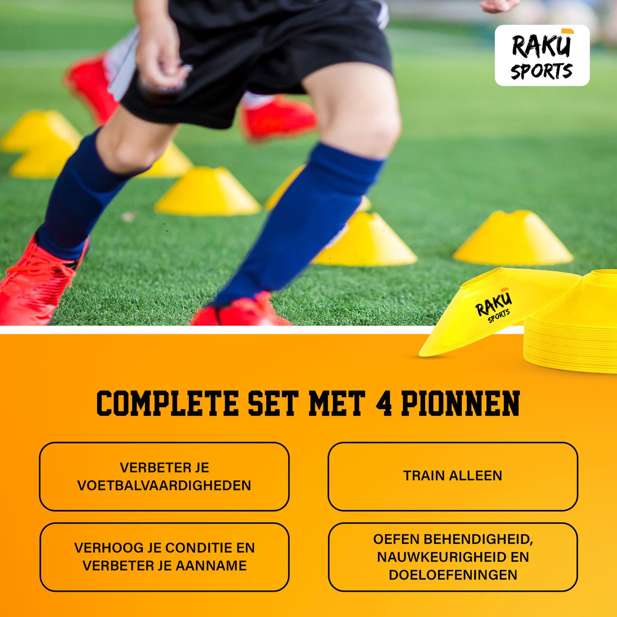 Raku Sports Voetbal Rebounder Voetbaldoel - Accessoires & Spullen voor Training - Voetbalgoal met Pionnen - Trainingsmateriaal - Tchouk — afbeelding 4