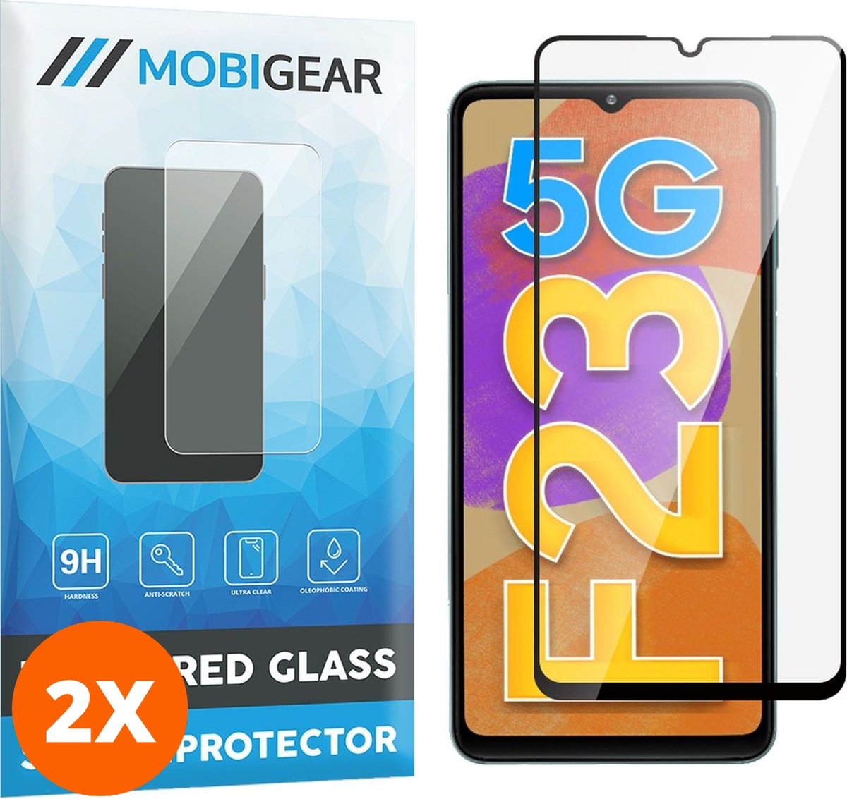 Mobigear Screenprotector geschikt voor Samsung Galaxy F23 Glazen | Mobigear Premium Screenprotector - Case Friendly - Zwart (2-Pack)