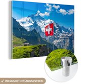 MuchoWow® Glasschilderij 60x40 cm - Schilderij acrylglas - Zonnige herfstdag in de Zwitserse Alpen - Foto op glas - Schilderijen