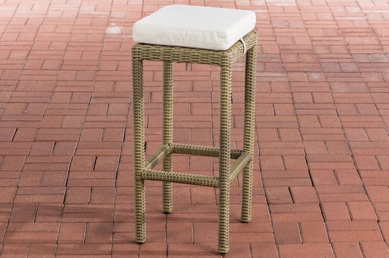 Barkruk Brivu - Rotan - roomwit/berken - Barstoelen buiten of keuken - Zonder rugleuning - Set van 1 - Rieten - Ergonomisch - 74cm hoog