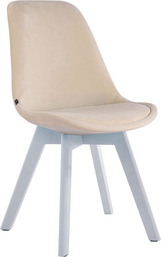 Bezoekersstoel Celso - Eetkamerstoel - Creme velours - Witte poten - Set van 1 - Zithoogte 48 cm - Deluxe