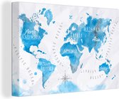 Canvas Wereldkaart - 60x40 - Wanddecoratie Wereldkaarten - Olieverf - Kleuren