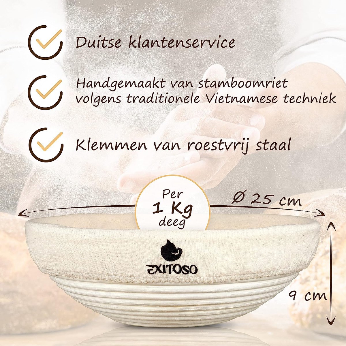 Exitoso Rijsmandje rond 1 kg van peddigrohr  25 cm (deegscherper, e ...