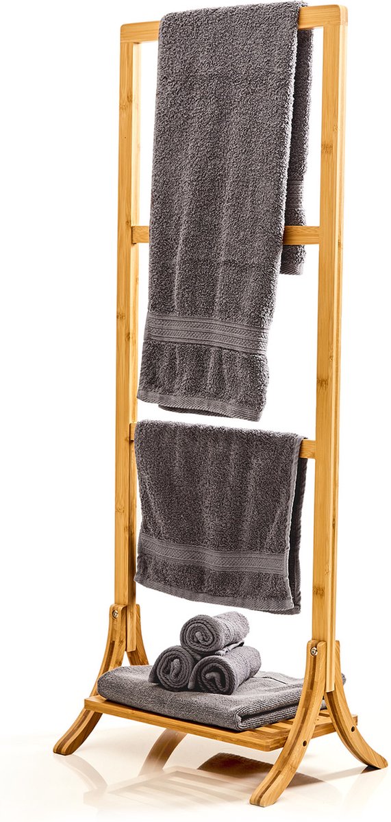 Blumfeldt Handdoekenrek 3 x handdoekenstang 40 x 104,5 x 27 cm ladder-optiek bamboe