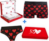 Verjaardag cadeau vrouw - Hartjes boxershort & Dames string - Cadeau voor man - liefdes cadeauset - cadeauset vrouw - cadeau voor haar - cadeau vriendin - cadeau vrouw populair - cadeau idee vrouw - Maat boxer XXL - Maat String Small