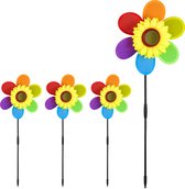 Relaxdays 4x windmolen bloem - zonnebloem - tuinsteker - tuindecoratie - regenboog