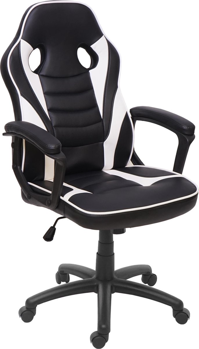 MCW Bureaustoel MCW-F59, bureaustoel bureaustoel racestoel gamestoel, kunstleer ~ zwart/wit