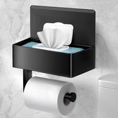 Toiletpapierhouder met vochtige doekjesbox, zwart, 304 roestvrij staal, wc-rolhouder met opbergruimte, wc-rolhouder met opbergvak voor badkamer, toilet