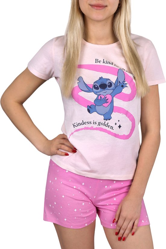 Pyjama en coton à manches courtes Stitch Disney rose pour filles