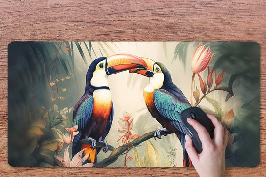 Bureau onderlegger 80x40 cm - Muismat Toekan - Vogels - Bloemen - Natuur - Jungle - Bureaulegger xl - Desk mat beschermer - Computer muismatten