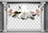 Fotobehang - Vlies Behang - Meer met Pilaren en Bloemen - 312 x 219 cm