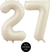 Cijfer Helium Folie ballon XL - 27 jaar cijfer - Creme - Satijn - Nude - 100 cm - leeftijd 27 jaar feestartikelen verjaardag