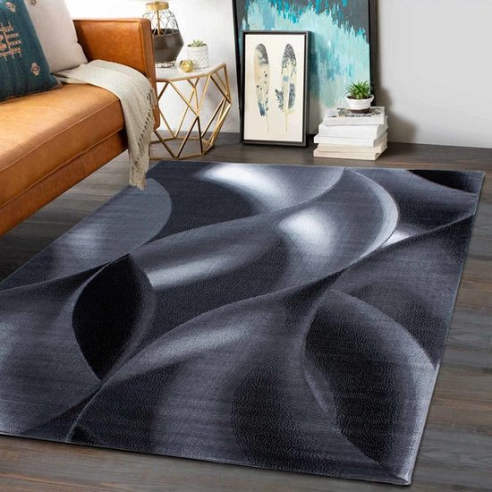 Flycarpets Marlon Vloerkleed -Modern Laagpolig- Grijs / Zwart - 160x230 cm