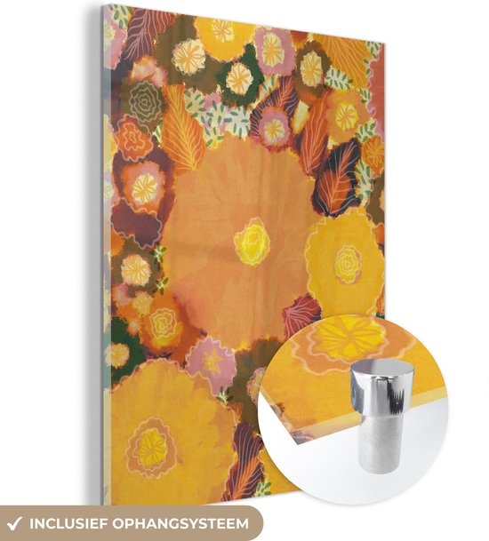 MuchoWow® Glasschilderij 90x120 cm - Schilderij acrylglas - Bloemen - Geel - Kleurrijk - Planten - Hippie - Foto op glas - Schilderijen