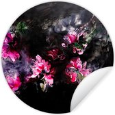 WallCircle - Muurstickers - Behangcirkel - Bloemen - Kunst - Verf - Roze - Zwart - 30x30 cm - Muurcirkel - Zelfklevend - Ronde Behangsticker