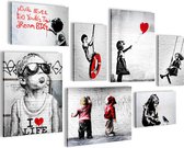 Schilderijen Set - KLAAR OM OP TE HANGEN - Foto Muur - Banksy Collage - 7 Delen - N003171a