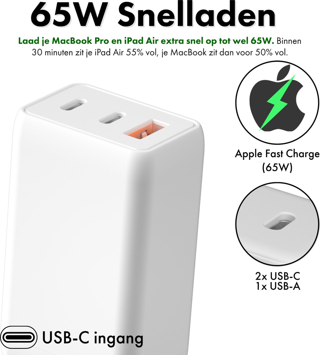 Grundig Chargeur 65W - Chargeur Rapide avec 2X USB-C et 1x USB-A - Adaptateur USB pour Téléphone, Ordinateur Portable et Tablette - Adaptateur Universel - Chargeur USB Compact pour Voyage