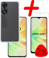 Hoes Geschikt voor OPPO A78 5G Hoesje Siliconen Back Cover Case Met 2x Screenprotector - Hoesje Geschikt voor OPPO A78 Hoes Cover Hoesje - Transparant