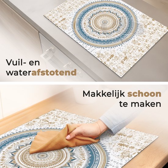 KitchenYeah® Inductie beschermer 81.6x52.7 cm - Mandala - Blauw - Bohemian - Wit - Design - Kookplaataccessoires - Afdekplaat voor kookplaat - Inductiebeschermer - Inductiemat - Inductieplaat mat
