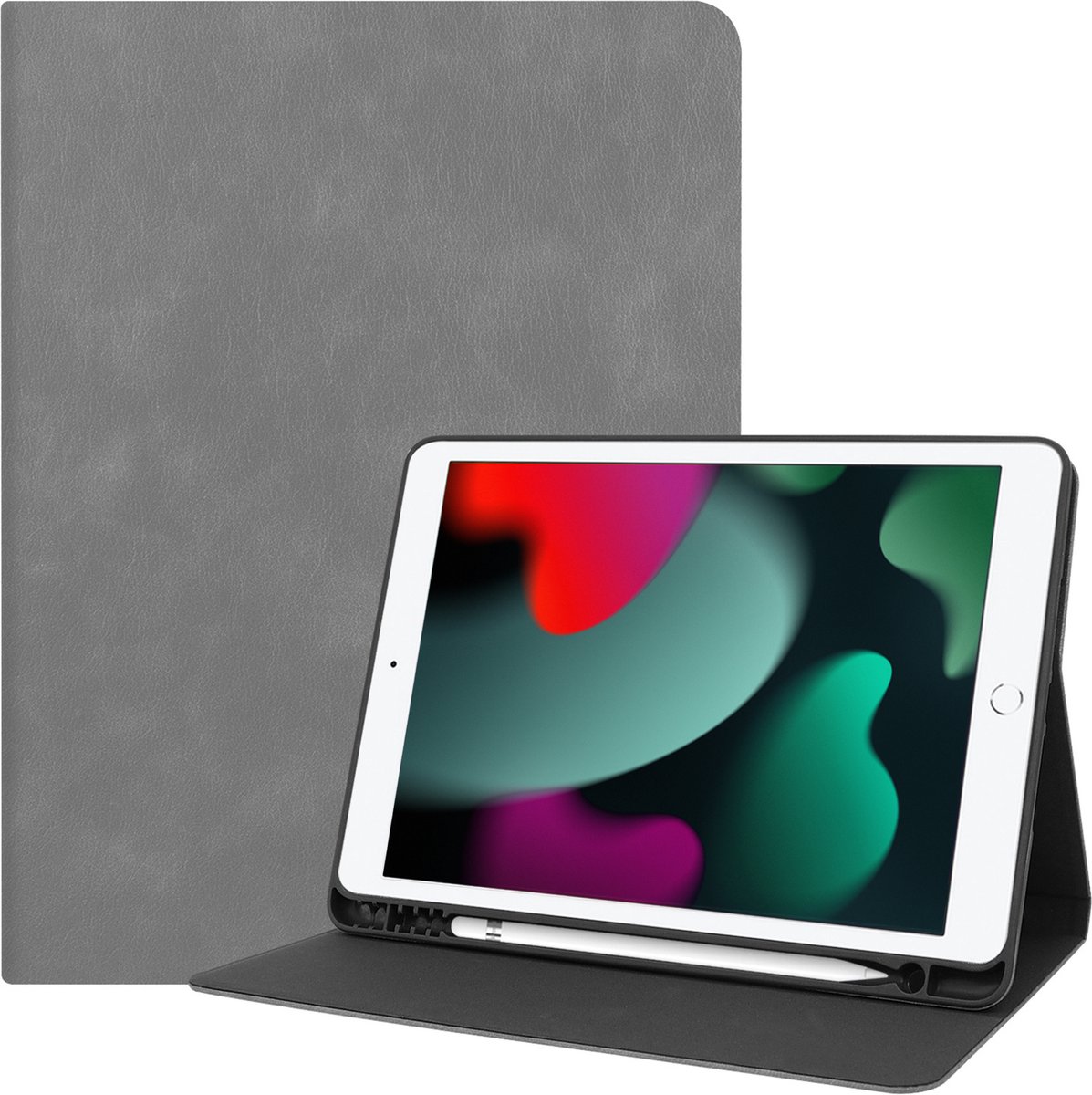 Hoesje Geschikt voor Apple iPad 7 (2019) - 10.2 inch - 7e Generatie - Luxe Bookcase - Hard Cover Case - Met Uitsparing Geschikt voor Apple Pencil - Hardcover Book Tablet Hoes - Grijs