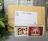Mini houten Kerststal in doosje inclusief envelop, originele wenskaart Kerst, cadeau idee Kerst