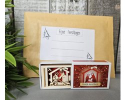 Mini houten Kerststal in doosje inclusief envelop, originele wenskaart Kerst, cadeau idee Kerst