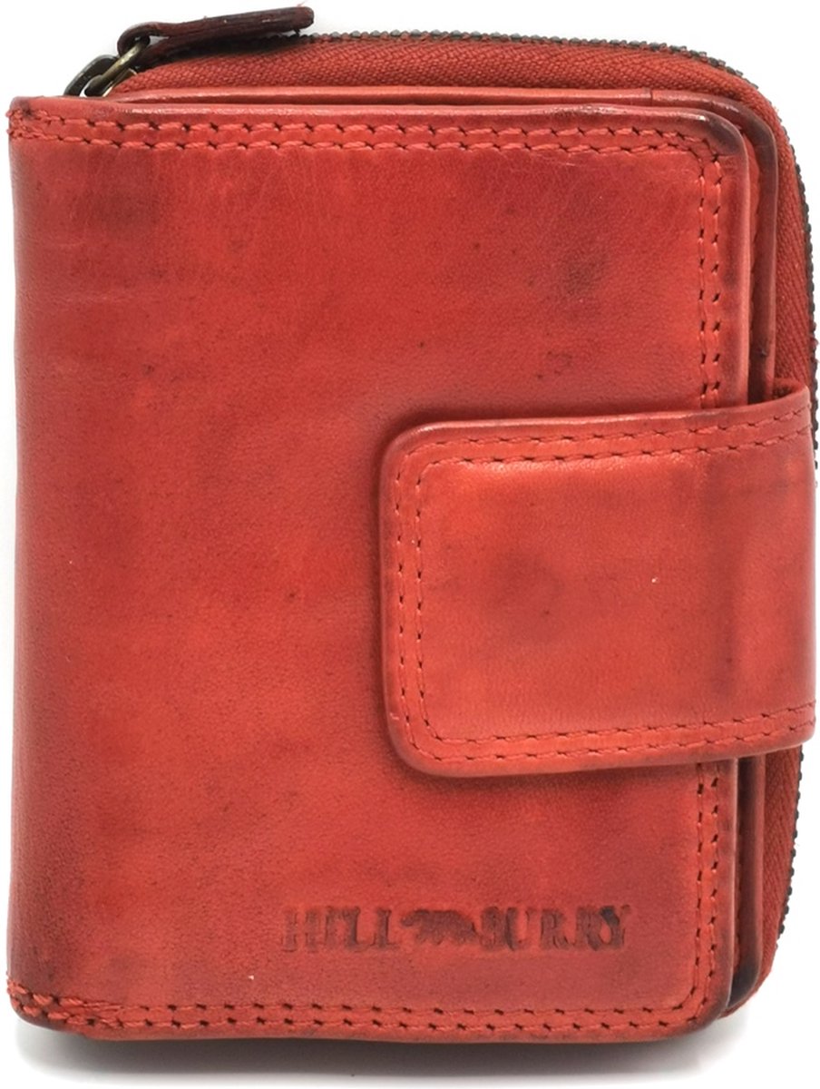HillBurry Portemonnee Gewassen Leer Rood - met RFID - soepel kwaliteitsleer - veel opbergvakjes - (bxhxd) ca. 10,5cm x 8,5cm x 2,5cm