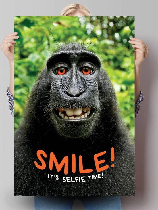 REINDERS Smile! Tijd voor een 61x91,5cm aap bol - - Poster selfie 