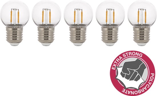 Doos 5 stuks Bailey LED Filament Safe Kogellamp E27 2W 180lm 2700K Helder P45 IP44 Stootvast Polycarbonaat Party LED-lamp