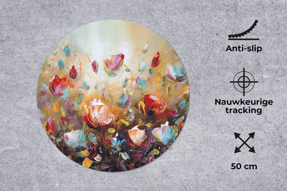 Muismat rond 50x50 cm - Mousepad Bloemen - Kunst - Natuur - Olieverf - Ronde muismatten