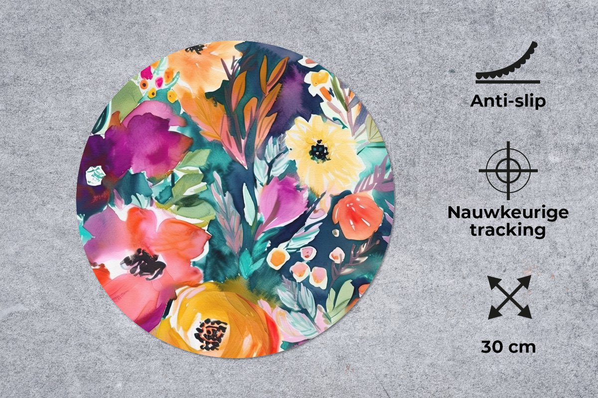 Muismat rond 30x30 cm - Mousepad Bloemen - Olieverf - Kunst - Natuur - Ronde muismatten